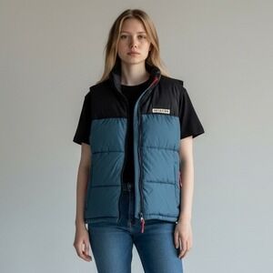 Peloton Cycling Puffer Vest‎ w/ Zip Pockets & High Collar Medium Blue & Black